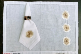 Placemat & Napkin set -Beige flower embroidery